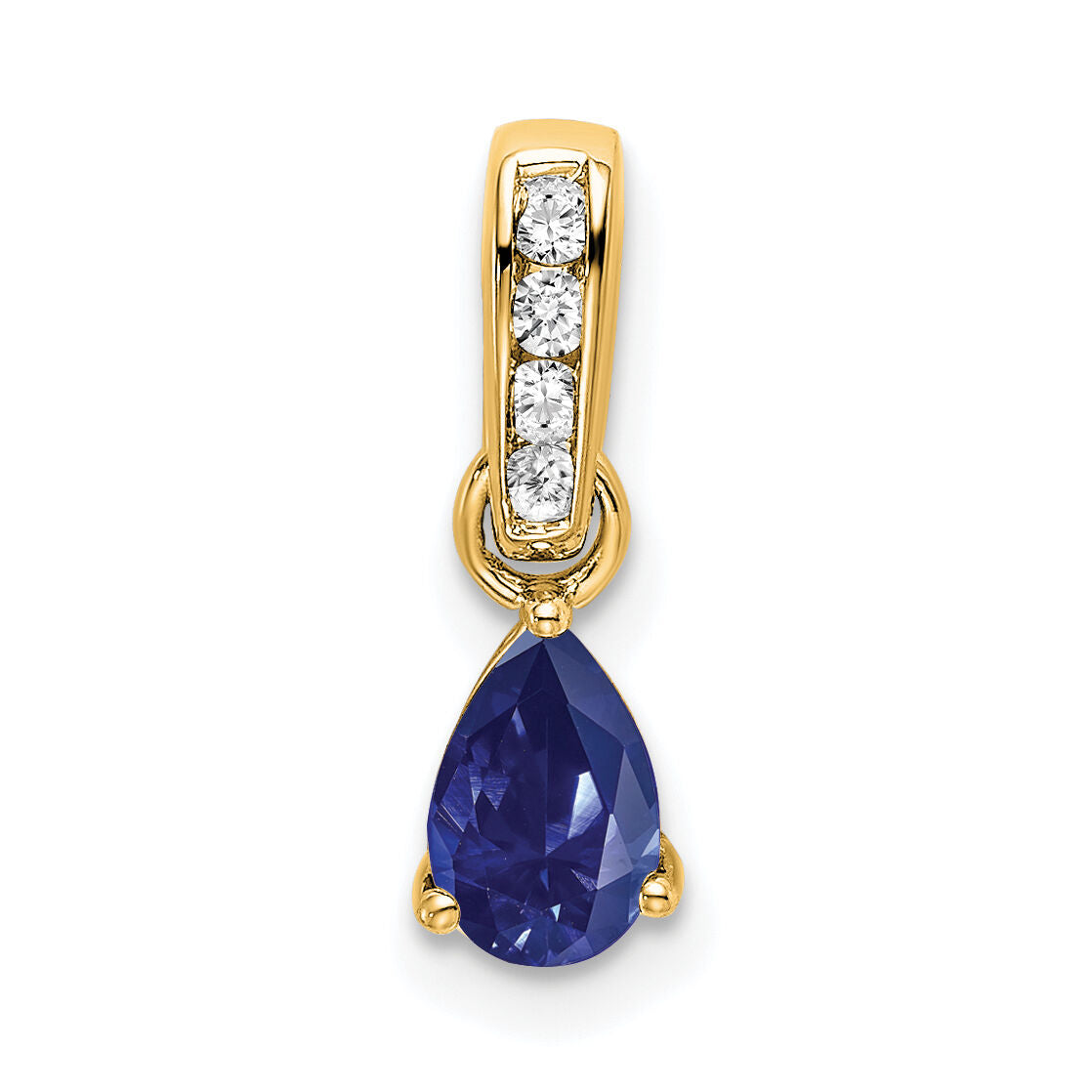 14K Pear Created Sapphire and Diamond Pendant-PM7409-CSA-005-YA