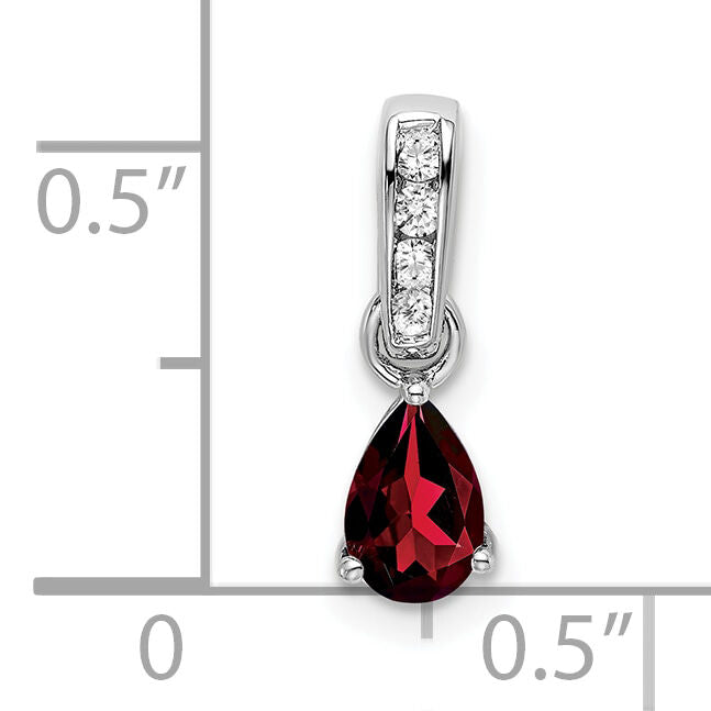 14K White Gold Pear Garnet and Diamond Pendant-PM7409-GA-005-WA