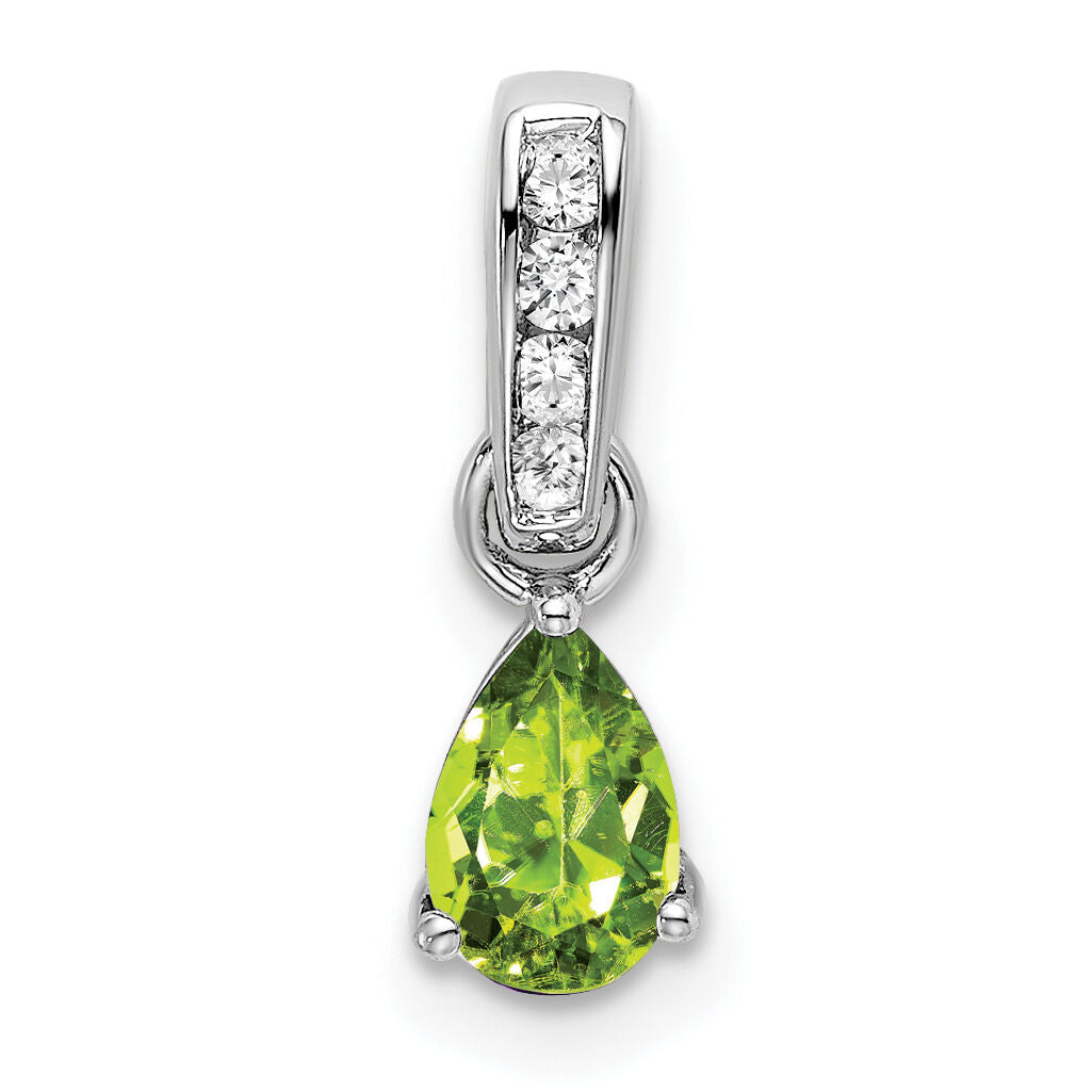 14K White Gold Pear Peridot and Diamond Pendant-PM7409-PE-005-WA