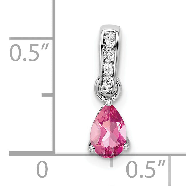 14K White Gold Pear Pink Tourmaline and Diamond Pendant-PM7409-PT-005-WA