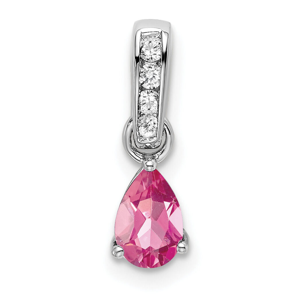 14K White Gold Pear Pink Tourmaline and Diamond Pendant-PM7409-PT-005-WA