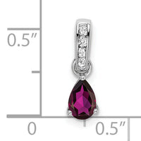 14K White Gold Pear Rhodolite Garnet and Diamond Pendant-PM7409-RG-005-WA
