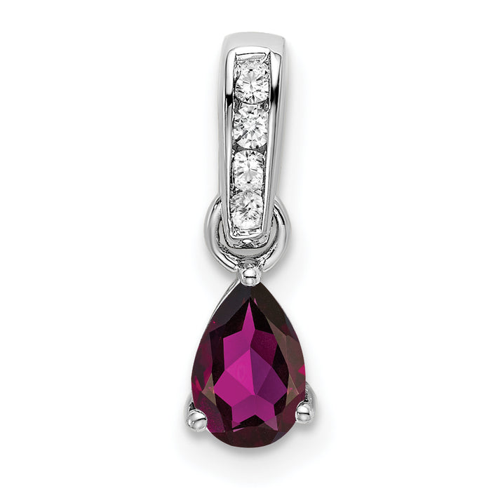 14K White Gold Pear Rhodolite Garnet and Diamond Pendant-PM7409-RG-005-WA
