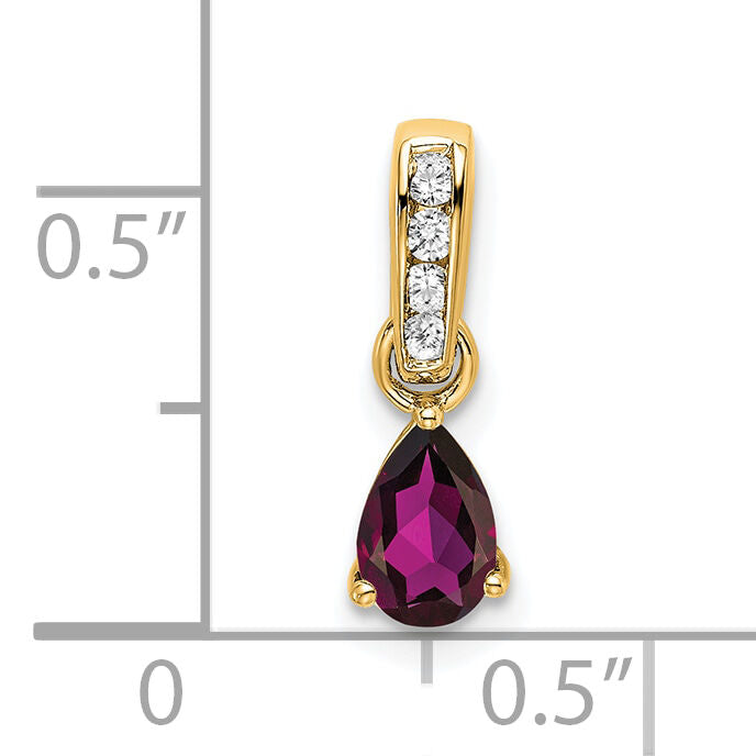 14K Pear Rhodolite Garnet and Diamond Pendant-PM7409-RG-005-YA