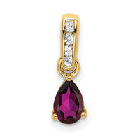 14K Pear Rhodolite Garnet and Diamond Pendant-PM7409-RG-005-YA