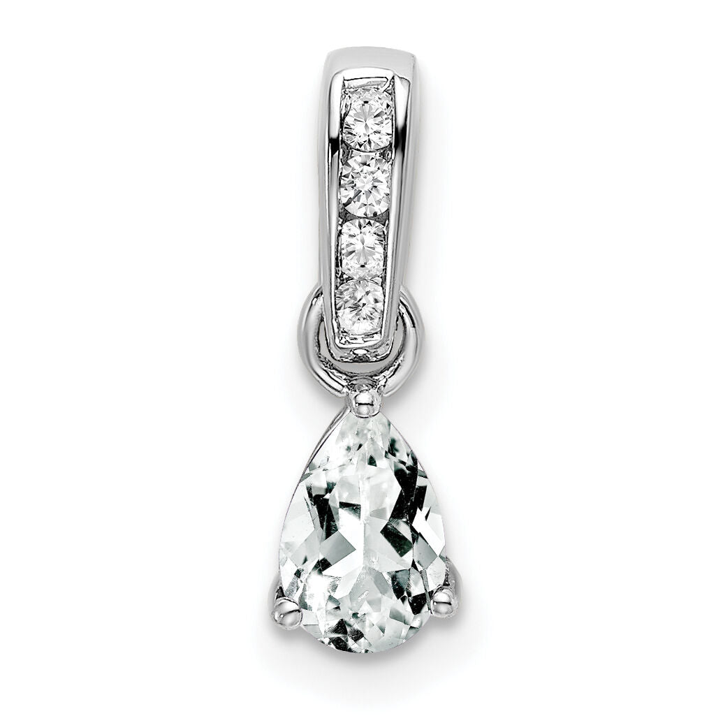 14K White Gold Pear White Topaz and Diamond Pendant-PM7409-WT-005-WA