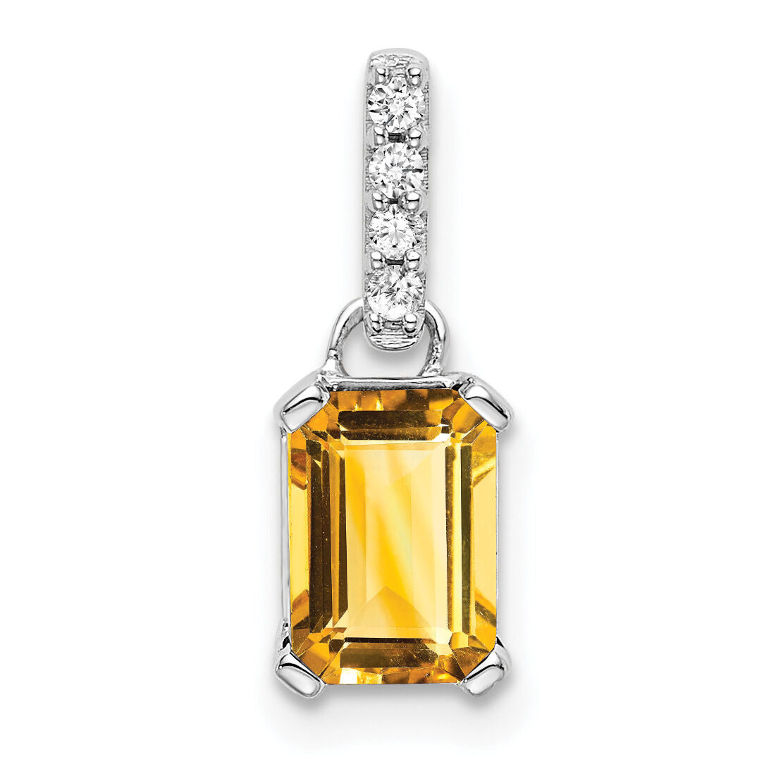 14K White Gold Citrine and Diamond Pendant-PM7410-CI-004-WA