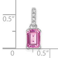 14K White Gold Created Pink Sapphire and Diamond Pendant-PM7410-CPS-004-WA