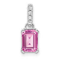 14K White Gold Created Pink Sapphire and Diamond Pendant-PM7410-CPS-004-WA