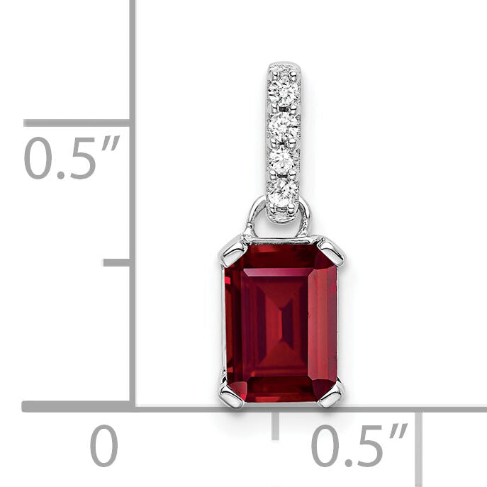 14K White Gold Created Ruby and Diamond Pendant-PM7410-CRU-004-WA