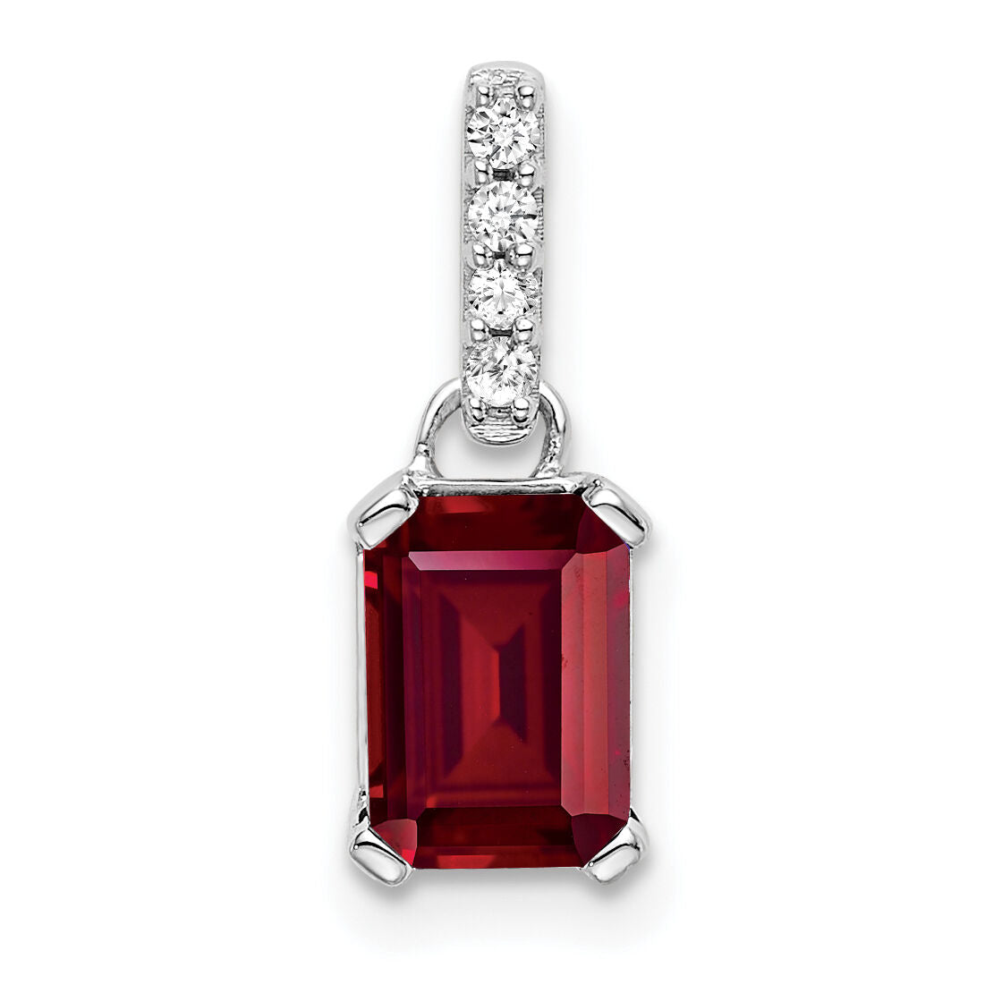 14K White Gold Created Ruby and Diamond Pendant-PM7410-CRU-004-WA