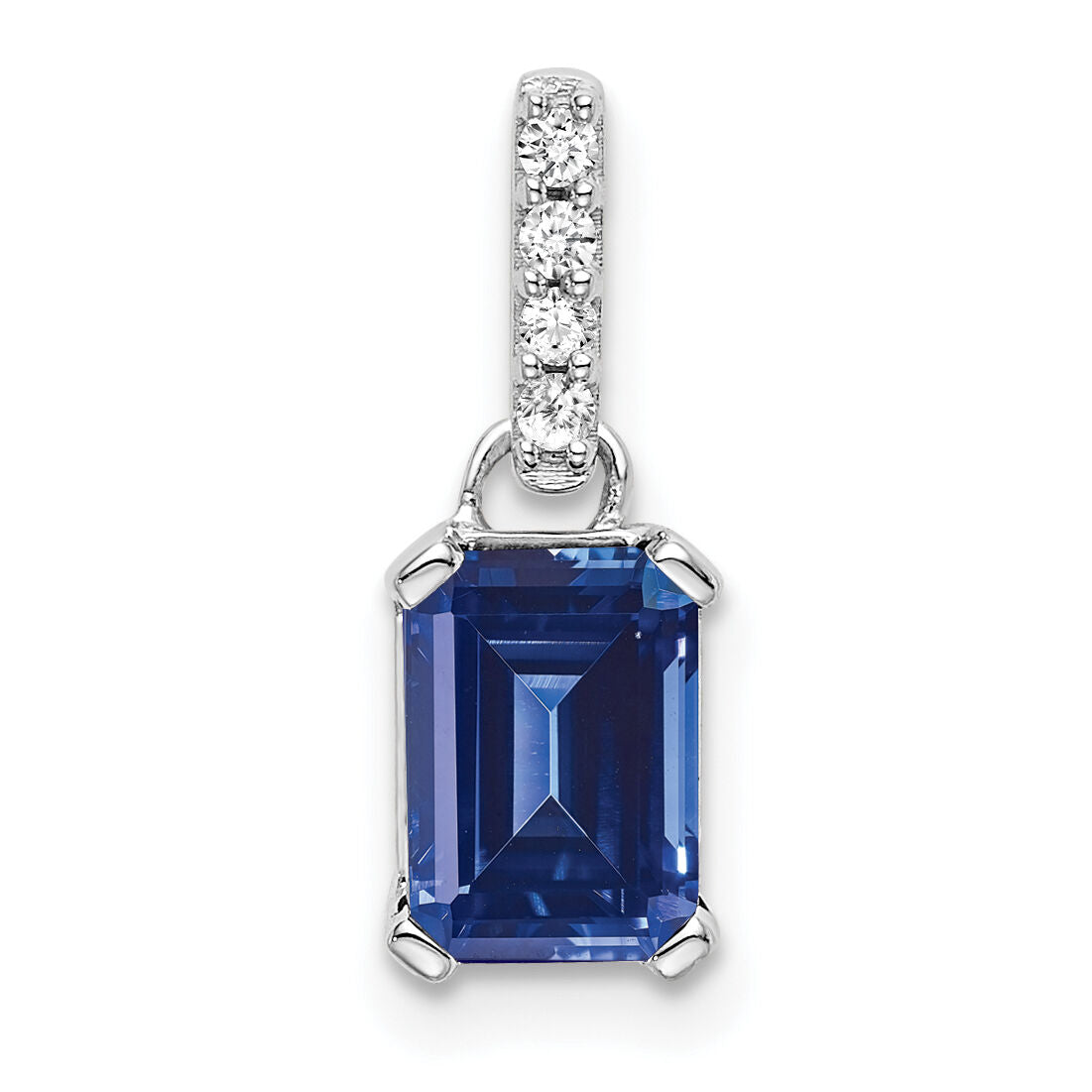 14K White Gold Created Sapphire and Diamond Pendant-PM7410-CSA-004-WA