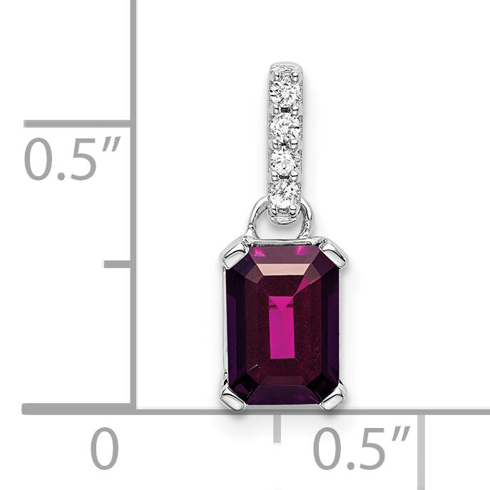 14K White Gold Rhodolite Garnet and Diamond Pendant-PM7410-RG-004-WA