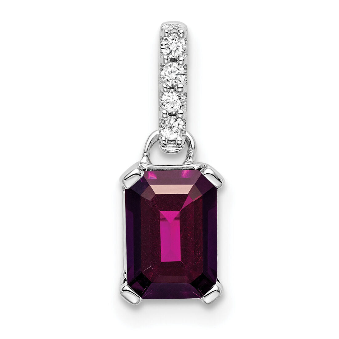 14K White Gold Rhodolite Garnet and Diamond Pendant-PM7410-RG-004-WA