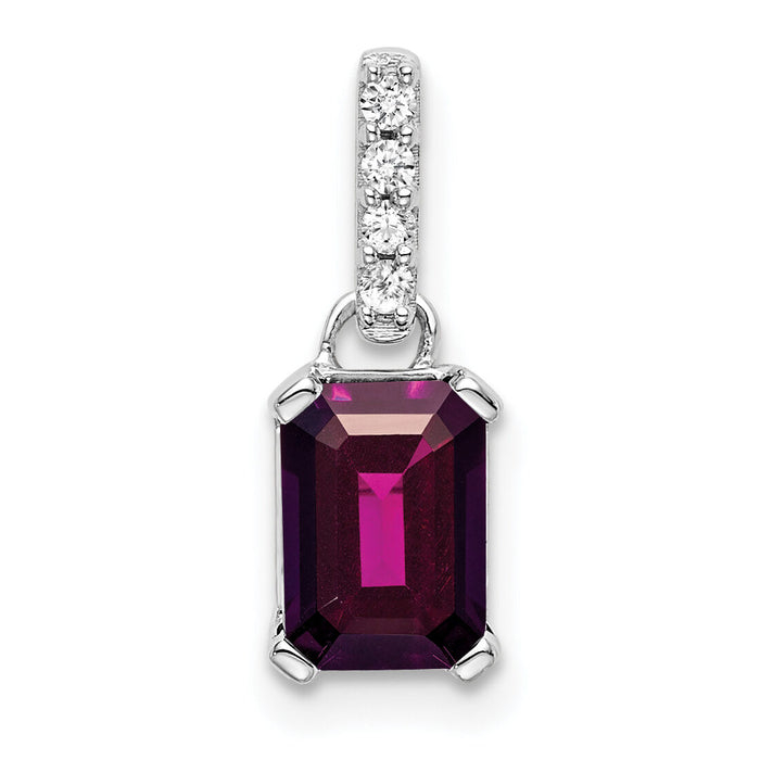14K White Gold Rhodolite Garnet and Diamond Pendant-PM7410-RG-004-WA