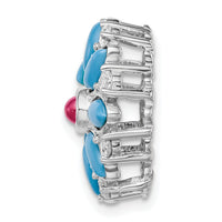 14k White Gold Turquoise/Creat. Ruby/White Topaz Floral Chain Slide-PM7423-BTQ/CRU-W