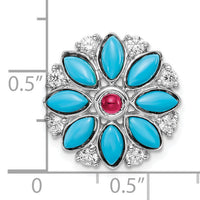 14k White Gold Turquoise/Creat. Ruby/White Topaz Floral Chain Slide-PM7423-BTQ/CRU-W