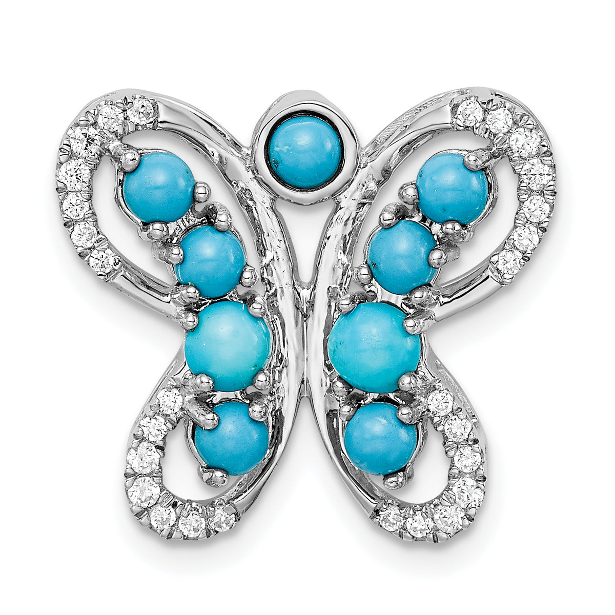14k White Gold Turquoise and White Topaz Butterfly Chain Slide-PM7426-BTQ-W