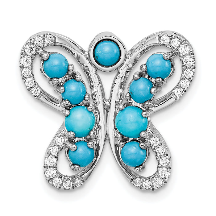 14k White Gold Turquoise and White Topaz Butterfly Chain Slide-PM7426-BTQ-W