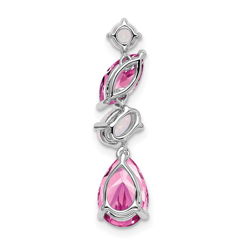 14k White Gold Created Pink Sapphire and Opal Chain Slide-PM7458-CPS/OP-W