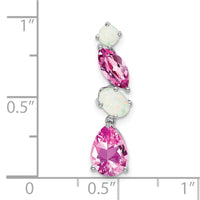 14k White Gold Created Pink Sapphire and Opal Chain Slide-PM7458-CPS/OP-W