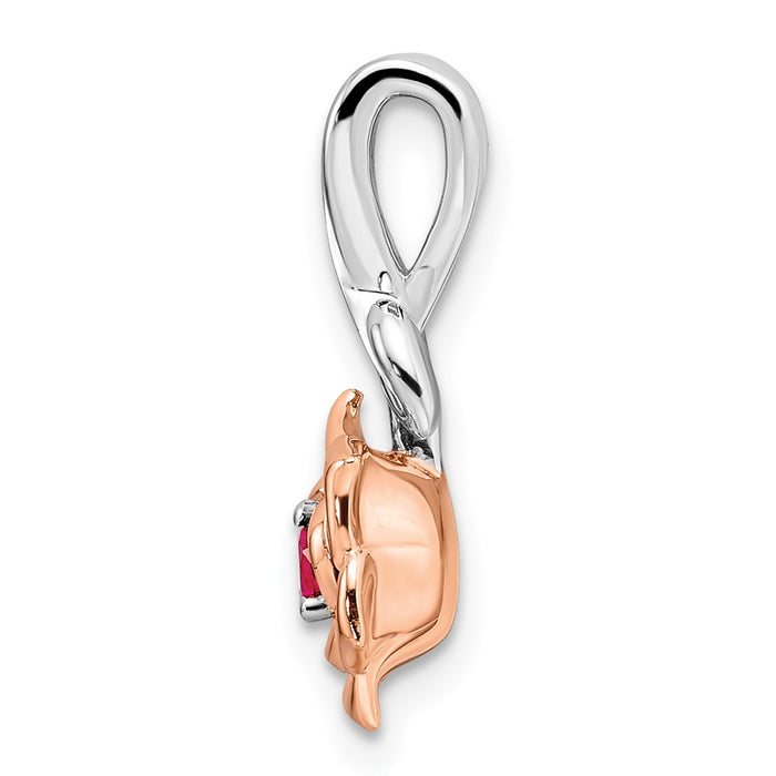 14K Two-tone White & Rose Ruby Flower Pendant-PM8274-RU-WR