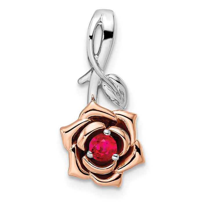 14K Two-tone White & Rose Ruby Flower Pendant-PM8274-RU-WR