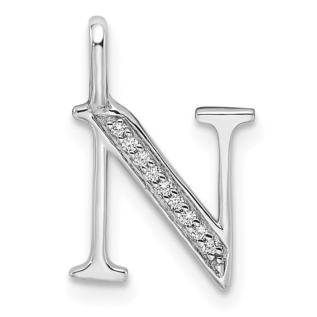 14K White Gold Diamond Letter N Initial Pendant-PM8365N-003-WA