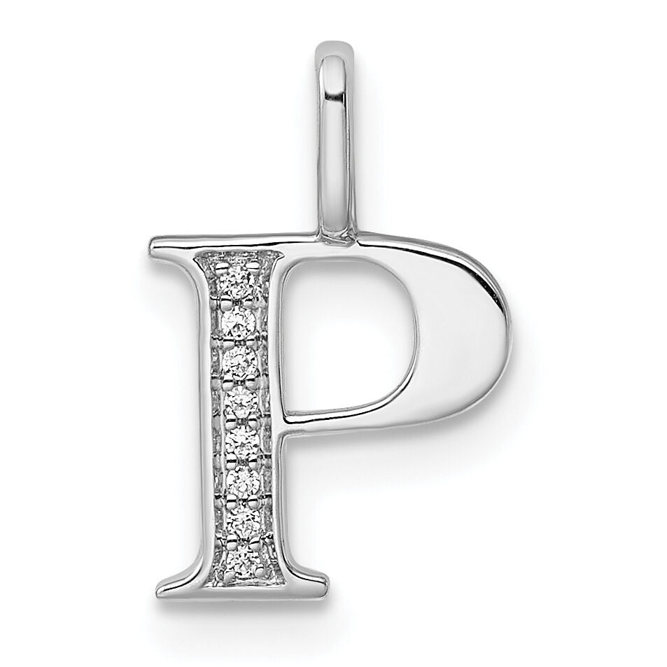 14K White Gold Diamond Letter P Initial Pendant-PM8365P-003-WA