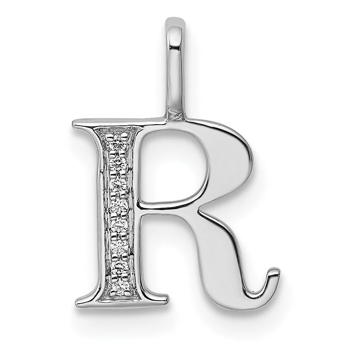 14K White Gold Diamond Letter R Initial Pendant-PM8365R-002-WA
