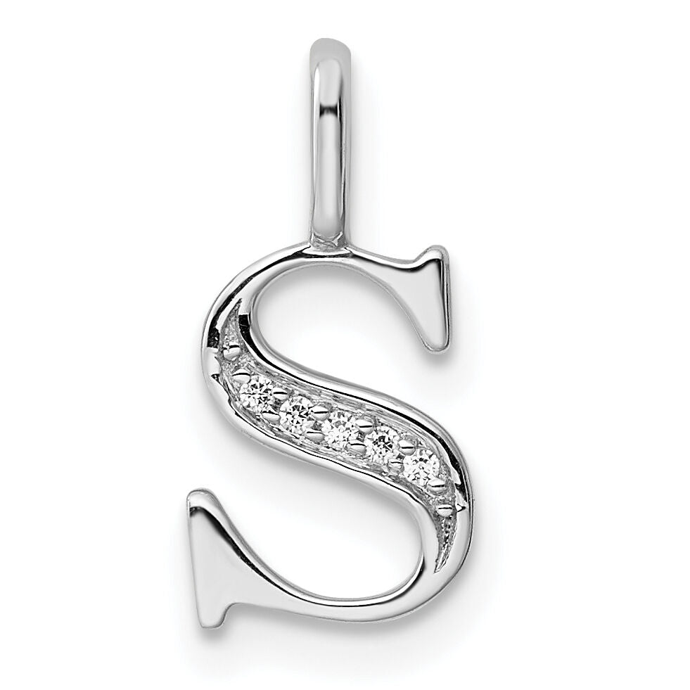14K White Gold Diamond Letter S Initial Pendant-PM8365S-002-WA