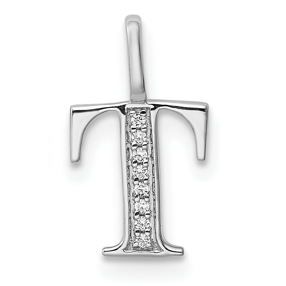 14K White Gold Diamond Letter T Initial Pendant-PM8365T-002-WA