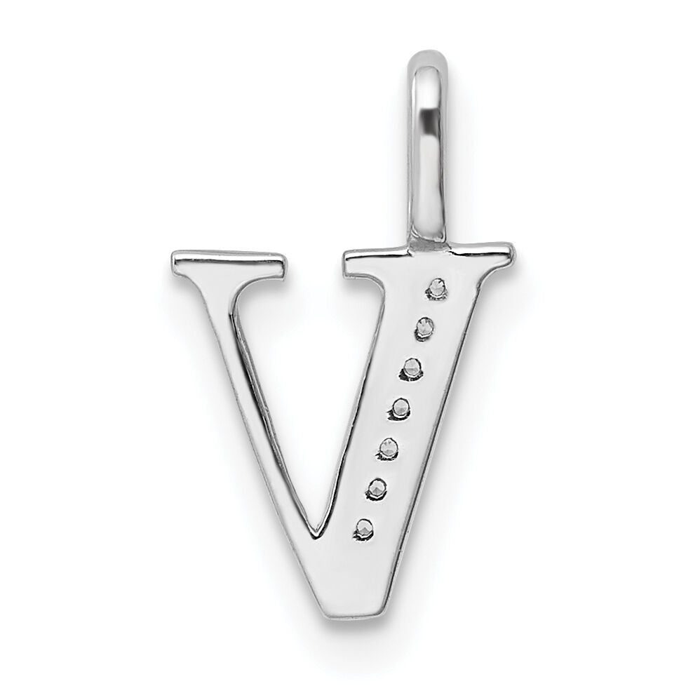 14K White Gold Diamond Letter V Initial Pendant-PM8365V-003-WA