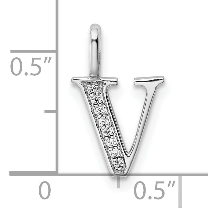 14K White Gold Diamond Letter V Initial Pendant-PM8365V-003-WA