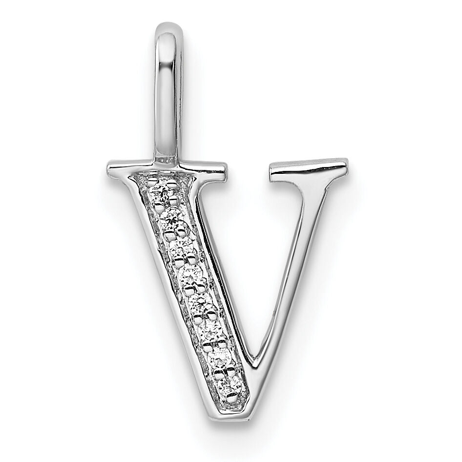 14K White Gold Diamond Letter V Initial Pendant-PM8365V-003-WA