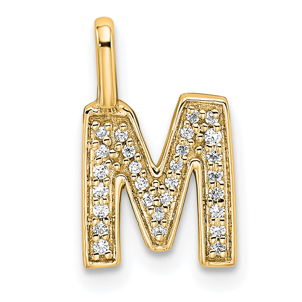 14K Yellow Gold Diamond Letter M Initial Pendant-PM8367M-009-YA