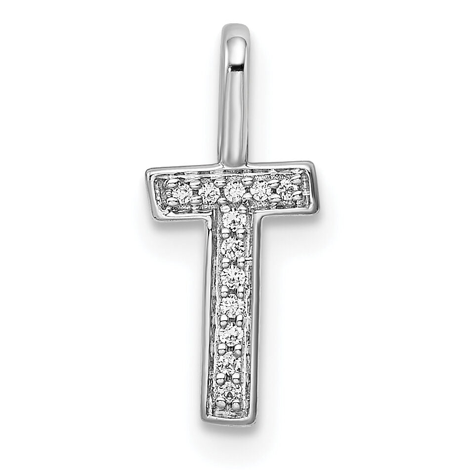 14K White Gold Diamond Letter T Initial Pendant-PM8367T-004-WA