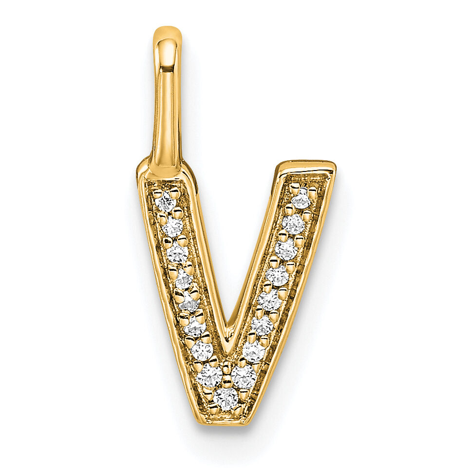 14K  Gold Diamond Letter V Initial Pendant-PM8367V-005-YA