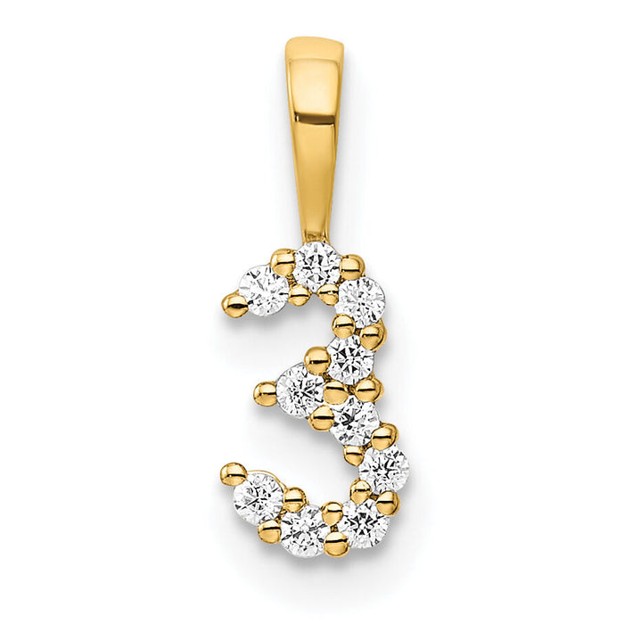 14K Diamond Number 3 Pendant-PM8369-3-010-YA