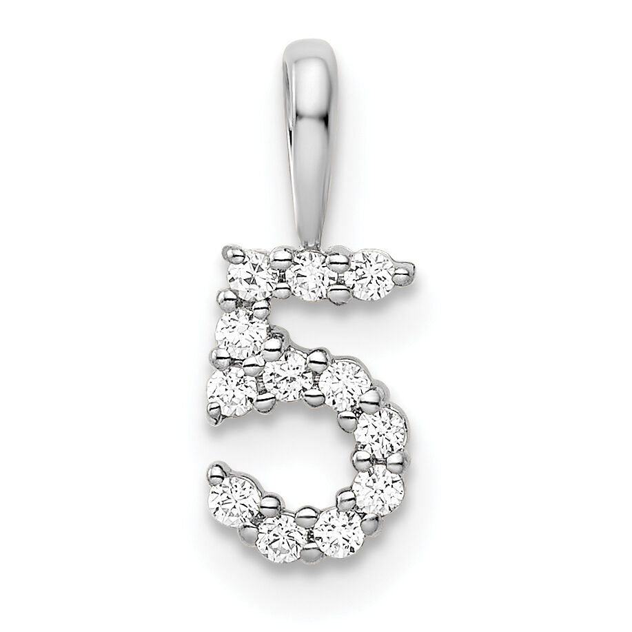14k White Gold Diamond Number 5 Pendant-PM8369-5-012-WA