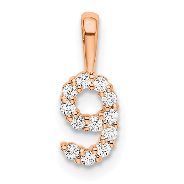 14k Rose Gold Diamond Number 9 Pendant-PM8369-9-012-RA