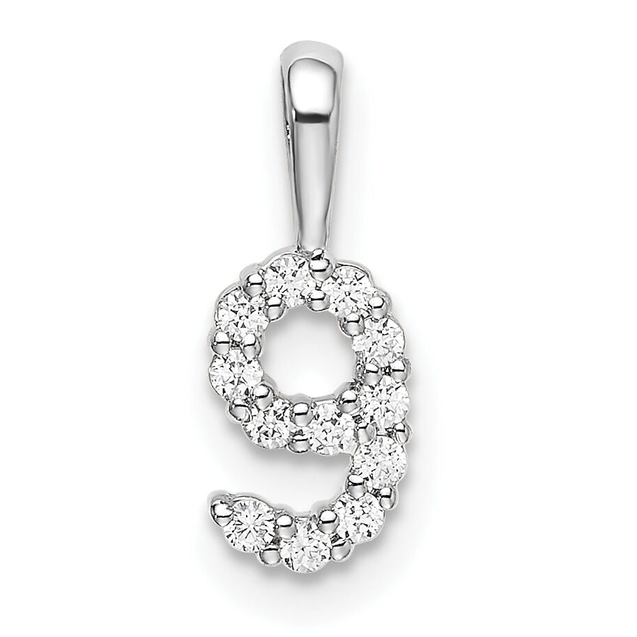 14k White Gold Diamond Number 9 Pendant-PM8369-9-012-WA