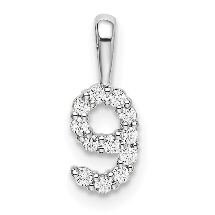 14k White Gold Diamond Number 9 Pendant-PM8369-9-012-WA