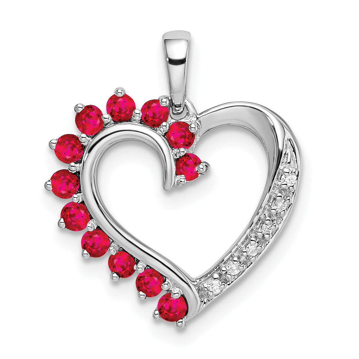 14k White Gold Ruby and Diamond Heart Pendant-PM8433-003-WA
