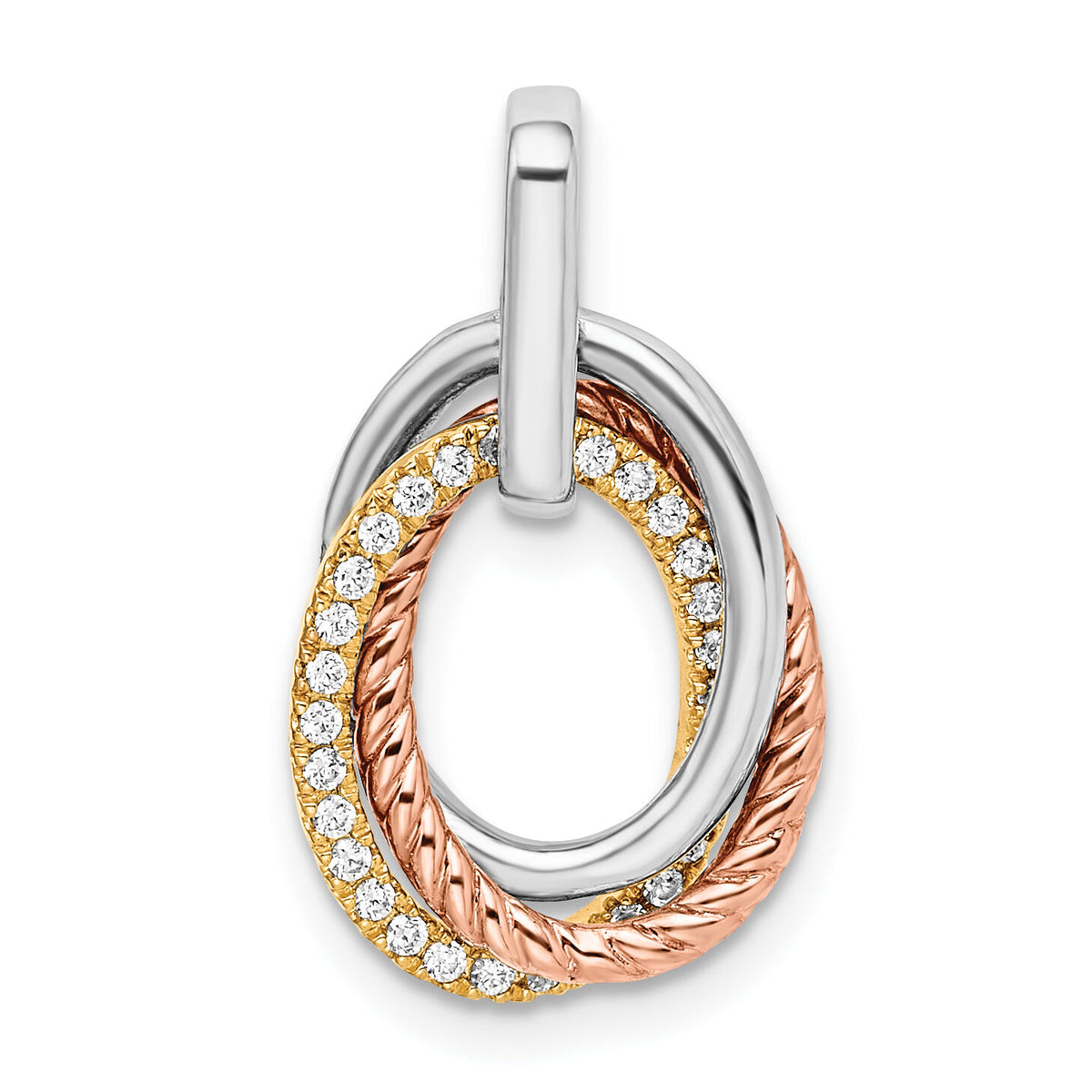 14k Tri-color Double Oval Diamond Pendant-PM8455-016-YWRA