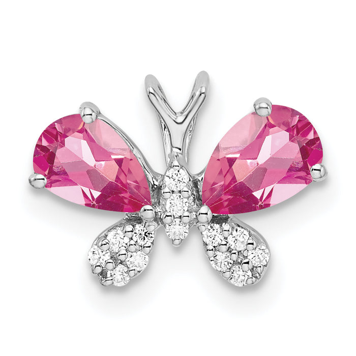 14k White Gold Pink Tourmaline & Diamond Butterfly Chain Slide-PM8473-PT-007-WA