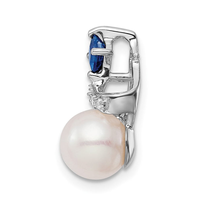14k White Gold FWC Pearl Sapphire & Diamond Chain Slide-PM8474-SA-002-WA