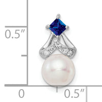14k White Gold FWC Pearl Sapphire & Diamond Chain Slide-PM8474-SA-002-WA