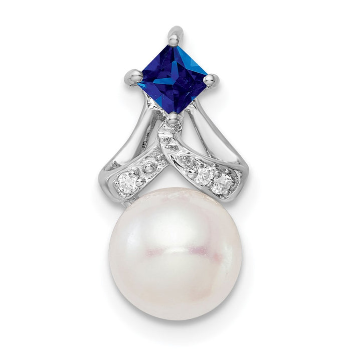 14k White Gold FWC Pearl Sapphire & Diamond Chain Slide-PM8474-SA-002-WA