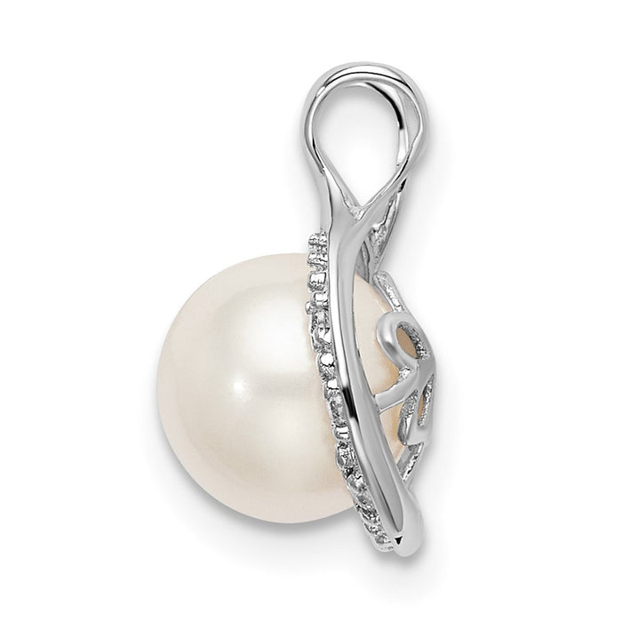 14k White Gold Freshwater Cultured Pearl & Diamond Chain Slide-PM8475-005-WA